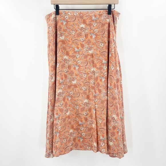 GARNET HILL Skirt Size 14 100% Silk Midi Floral Paisley Nature Artsy Boho Casual - Picture 1 of 11